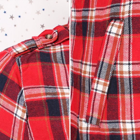 Plaid Button Up Shirt Dress with Belt Red - Picture 4 of 10